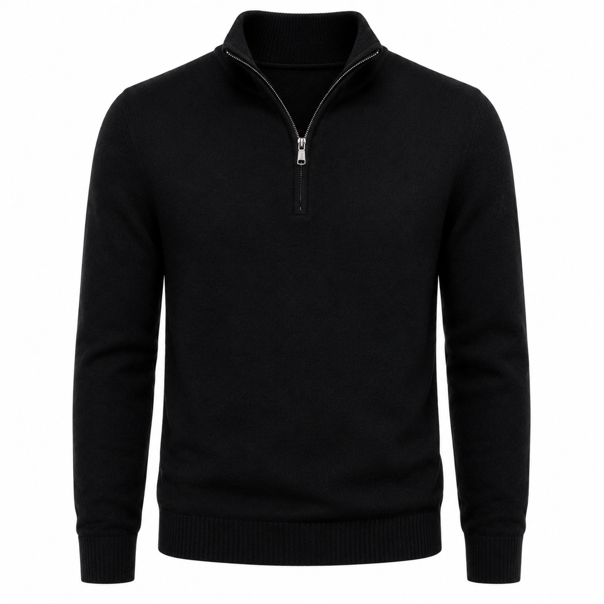 Black Merino Wool Quarter-Zip Sweater | Chlorry Hurry