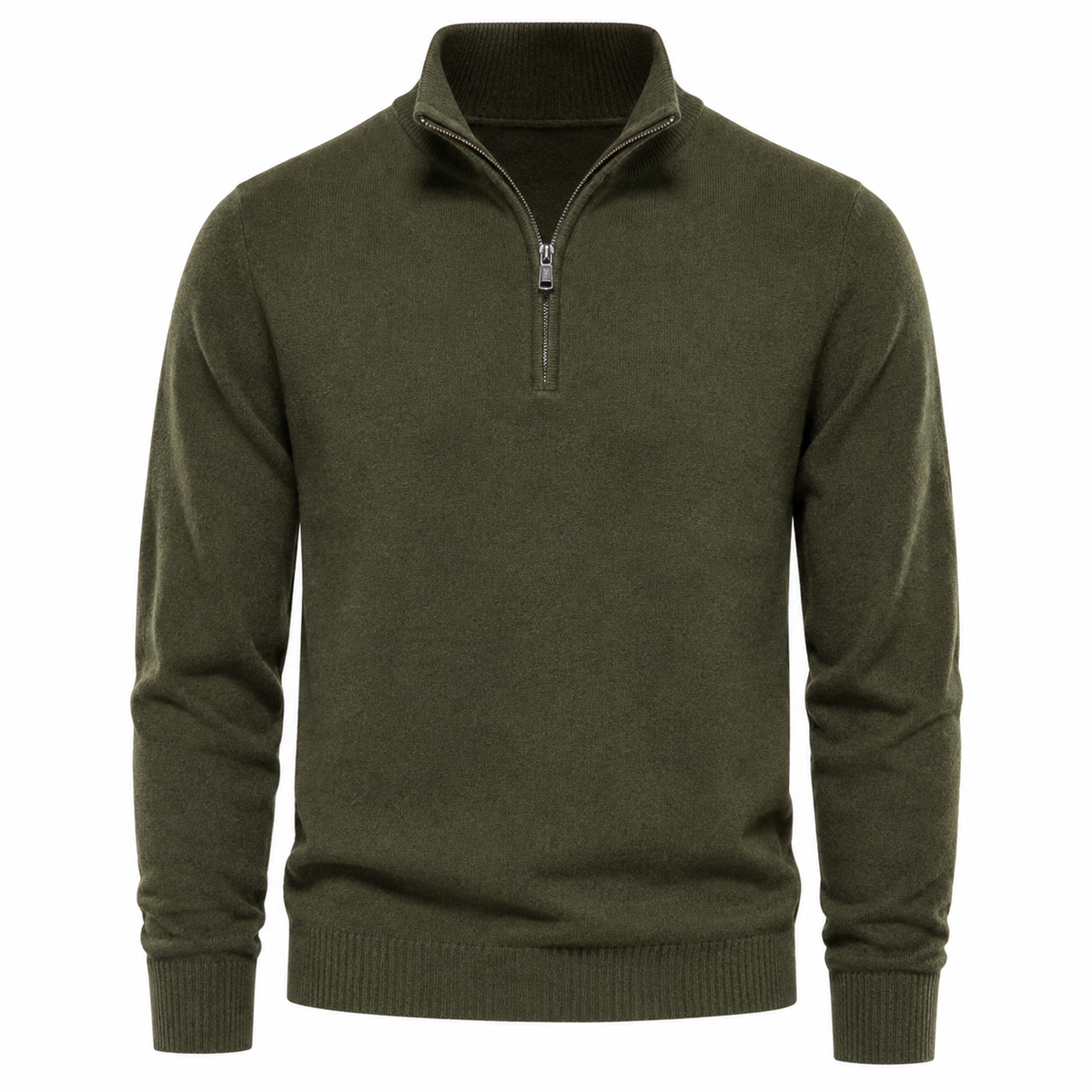 Olive Green Merino Wool Quarter-Zip Sweater | Chlorry Hurry